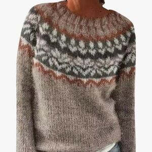 Fair Isle Patterned Beige Sweater, size medium, like new